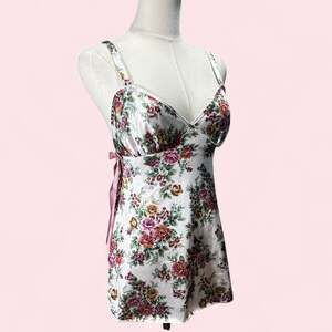 y2k coquette floral lingerie cami tank top with bow side details